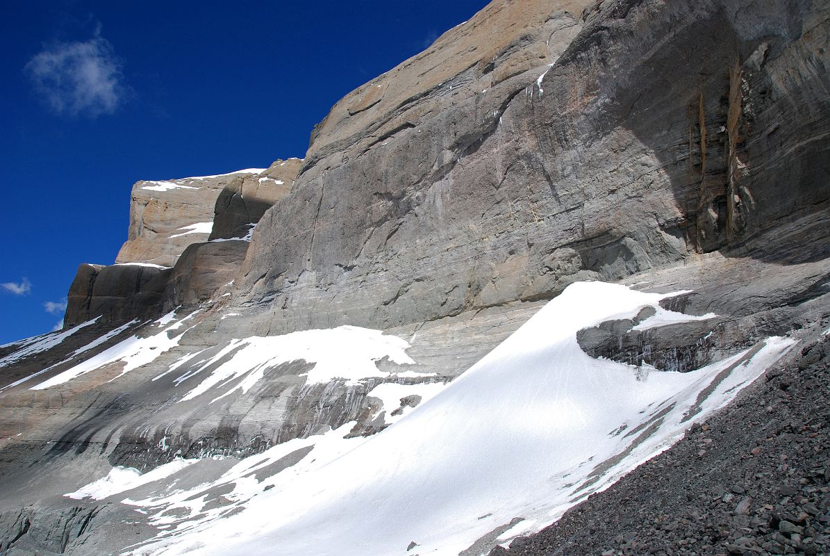 21 Atma Linga Side View Below Mount Kailash South Face On Mount Kailash Inner Kora Nandi Parikrama Here is a side view of the Atma Linga as I ascend to the Kailash South Face (10:55). It is formed by the melted water from the south face of Kailash that freezes again at the bottom to take a form of a pyramidal ice lingam.